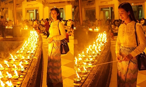 รวมภาพ "มิ้นต์ ชาลิดา" ในลุคสุดงดงาม เยือนพม่าสักการะพระมหาธาตุเจดีย์ชเวดากอง